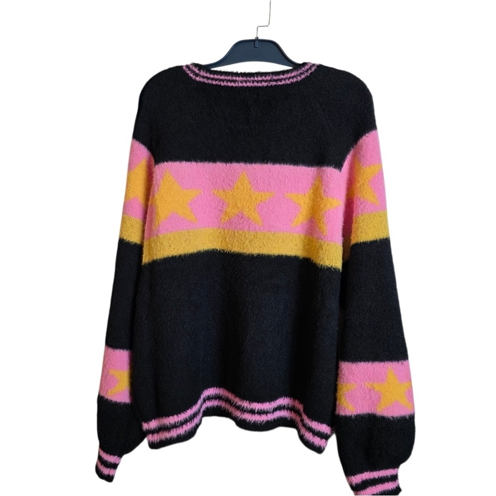 POL Star Sweater Medium Pink Mustard Oversized Y2K Statement Knit - Picture 16 of 17